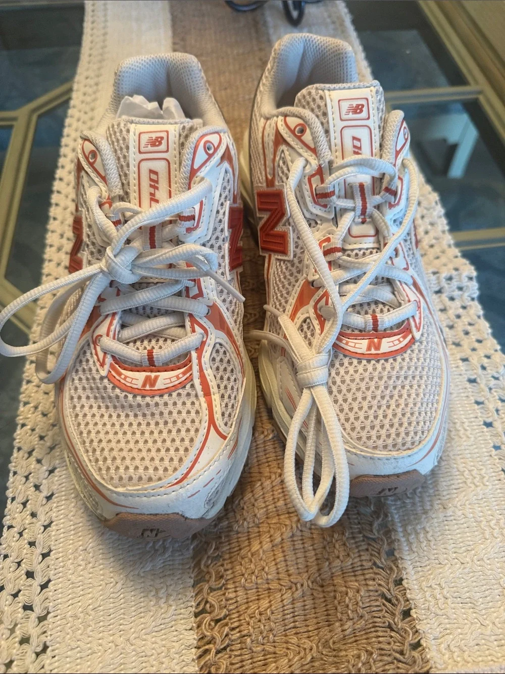 New Balance White and Orange Women's Running Sneakers